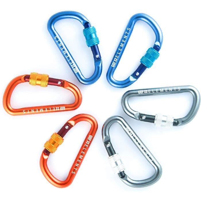 4 Mousquetons Aluminium TYFYH – Forme D Avec Bouchon à Vis – Escalade, Camping, Rando