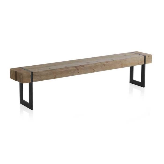 banc de table bois naturel/métal - vongolen - l 200 x l 30 x h 45
