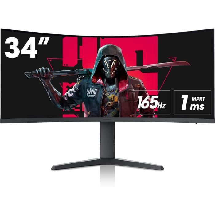 Écran Pc Gaming Incurvé 34 Pouces 165Hz, Moniteur Pc Wqhd 3440X1440, 1000R, 1Ms, Va, DciP3 90