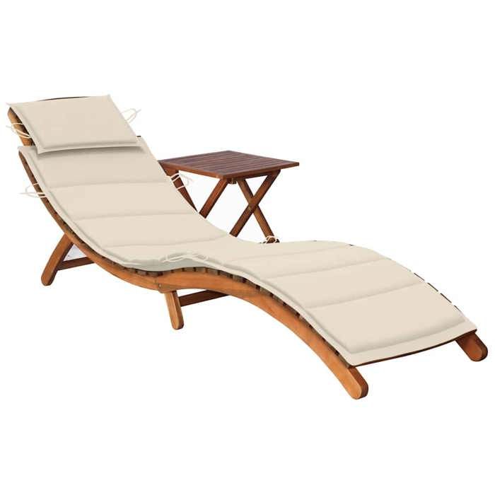 vidaXL Chaise Longue de Jardin avec Table et Coussin Chaise Longue de Terrasse Transat de Patio Bain de Soleil d'Extérieur 3061589 - vue 2