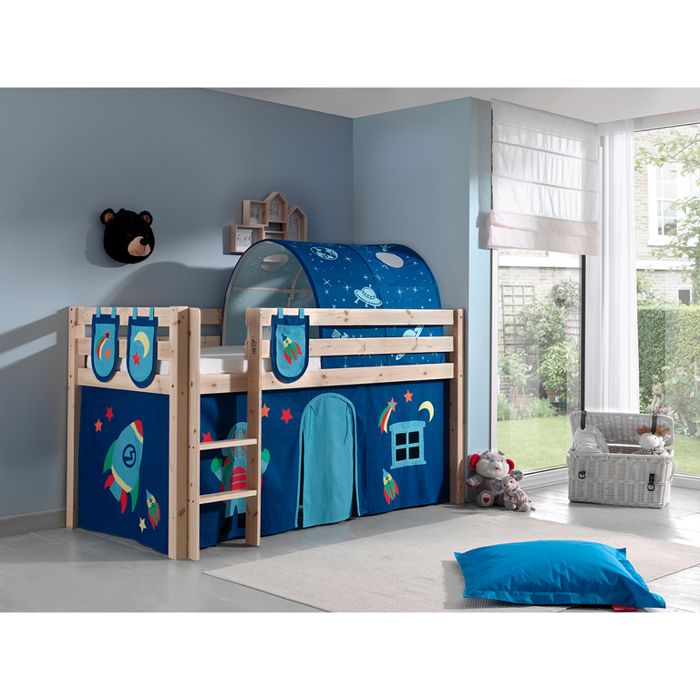 Lit mi-hauteur enfant Vipack Pino - Bois - Sommier inclus et housse Astro - 90x200 cm Lit mi-hauteur enfant Vipack Pino - Bois - Sommier inclus et housse Astro - 90x200 cm