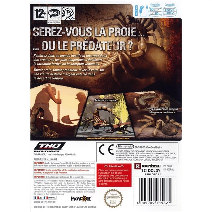 Deadly Creatures – Nintendo Wii – PAL FR Complet – Comme Neuf