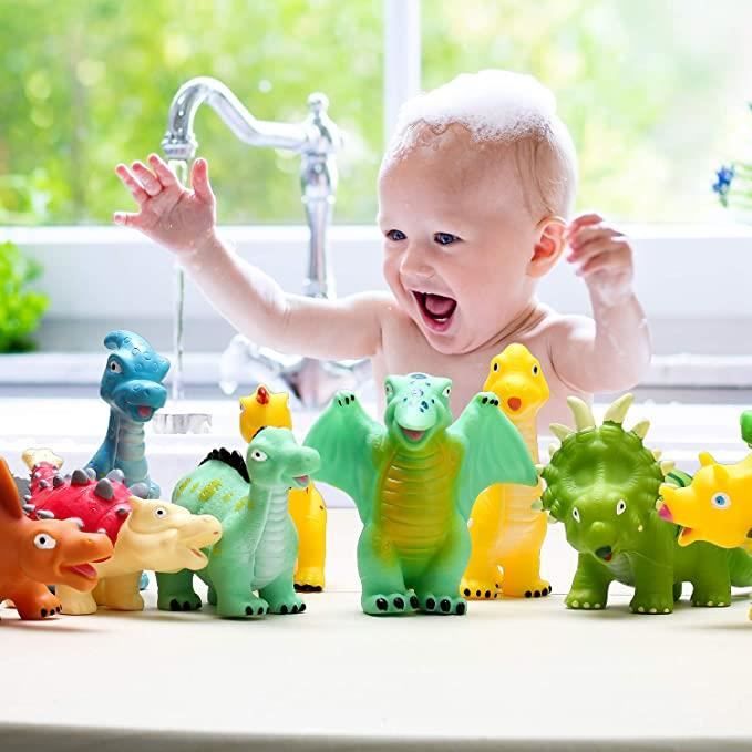 Lot de 6 Jouets de Bain Flottants Lumineux Dinosaures en Caoutchouc Jouets  de Baignoire Amusants Cadeau pour Bébés Enfants Filles Garçons Préscolaires