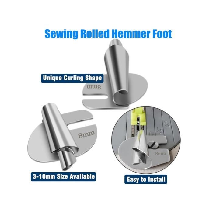 Lot De 4 Pieds Ourleurs Roulés à Coudre, 3 à 10 Mm, 8 Tailles, Pied Presseur Large Pour Ourlet Roulé, Pied Presseur Pour Machine à Coudre, Pied