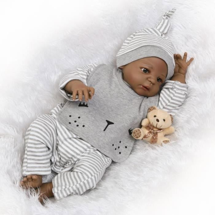 Peau noire 57 cm NPK Bebe Reborn Poupees Realiste Plein Silicone Bebe Garcon Poupee dans Mignon Doux En Peluche Vetements Vivant Beb Cdiscount Jeux Jouets