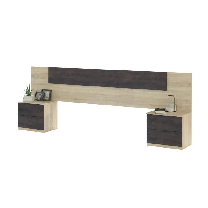 Tête De Lit + 2 Tables De Chevet Alaya - Blanc Et Chêne Canadien - Style Nordique Et Rangements Pratiques