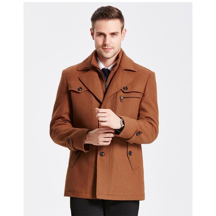 Manteau homme laine melangee col montant coupe vent caban automne hiver printemps Poil de chameau