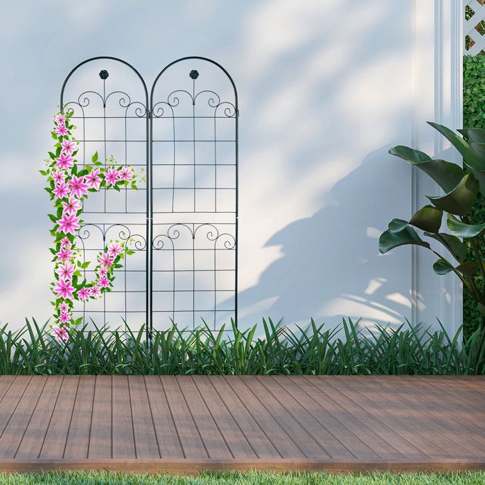 Relaxdays Trellis obélisque, lot de 2, 100 m de hauteur, plantes grimpantes, en métal, stable, tour pour rosier, noir - Jardin