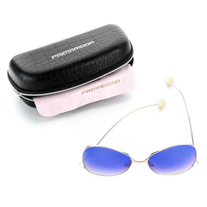 Lunettes De Soleil UV400 – Verres Bleus, Monture Dorée, Catégorie 1