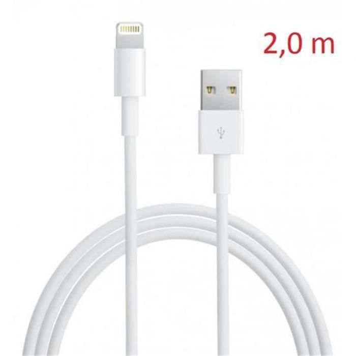 Câble iPhone Chargeur Lot de 3 compatible avec Apple Câble Lightning 2M  Charge Rapide pour iPhone Se 2020 iPhone 11 Pro X XS Max XR 8 Plus 7 Plus  6s Plus Se 5s iPad-Blanc