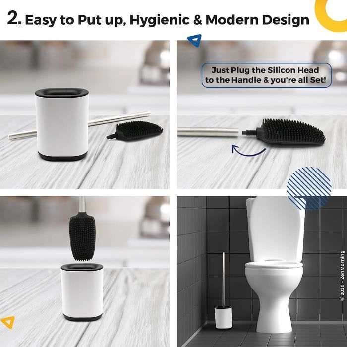 Brosse WC en silicone avec support en céramique gris