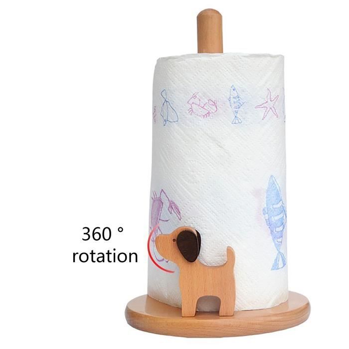 Porte-essuie-tout En Bois Avec Oiseau Turquoise - Support Sopalin Design Pour Plan De Travail - Stable, Pieds Caoutchouc
