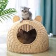 Cage de lit de chat en rotin maison de cachette maison de jeu interactive pour chats d'intérieur Kitty, panier de  de lit de chat-3