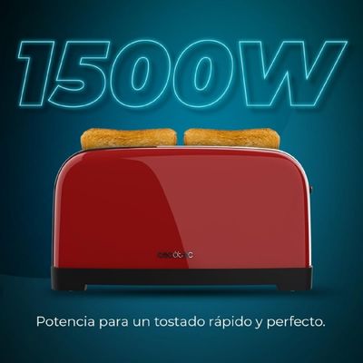 Cecotec Grille-pain Vertical 2 Fentes Longues Toastin' Time 1500 Bleu. 1500 W, 4 Tranches de Pain, Fente Large de 3,8 cm, Support pour Petits Pains et Bac à Miettes, Acier Inoxydable et
