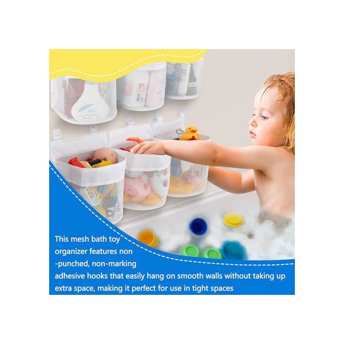 UNEEDE Filet Rangement Jouets Bain Bébé Avec 4 Crochets - Organiseur Baignoire 7,6L