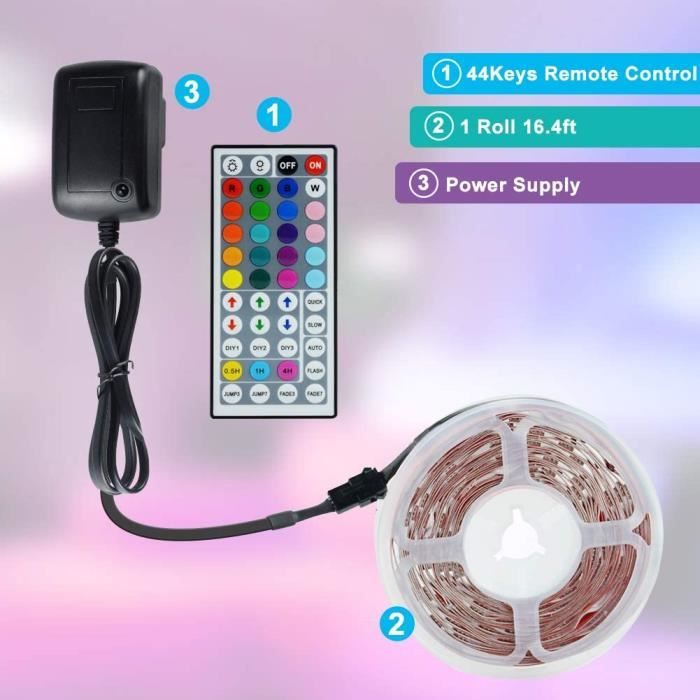 Ruban LED 5M Multicolore + télécommande - Luminaire/Lampe