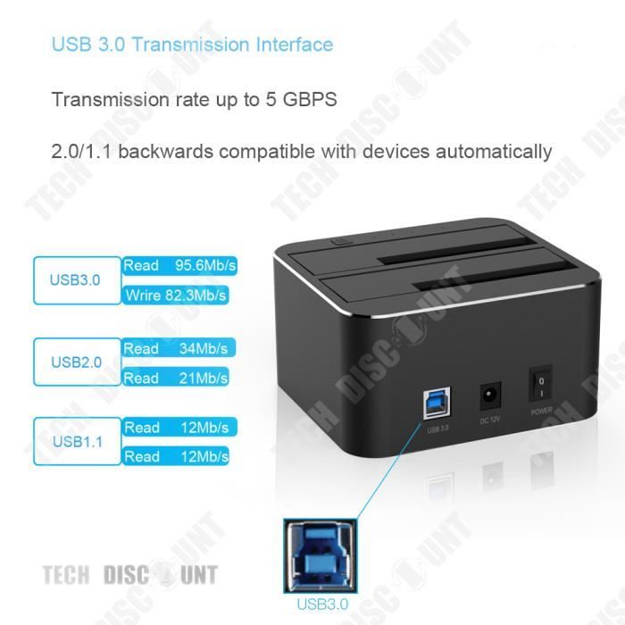 Boîtier Externe Disque Dur FIDECO USB 3.0 - Pour HDD 2.5" Et 3.5" - Ventilateur Refroidissement - UASP 5Gbps