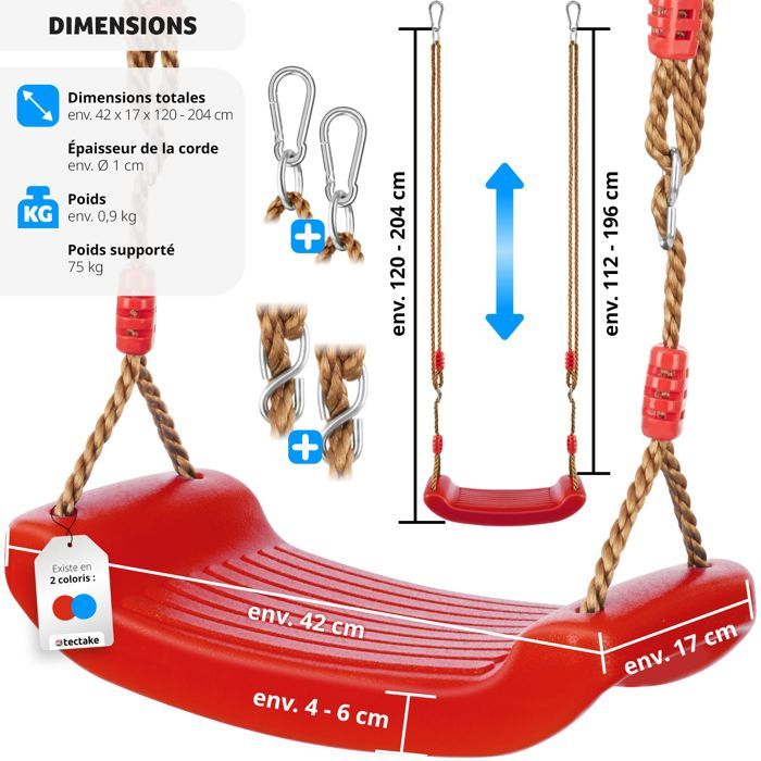 Balançoire Plastique Stable Small Foot 6118 - Résistante Intempéries - Charge Jusqu'à 70 Kg Dès 3 Ans