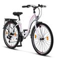 Licorne Bike Stella Premium City Bike 24,26 et 28 pouces – Vélo hollandais, Garçon [Blanc, 26]-0