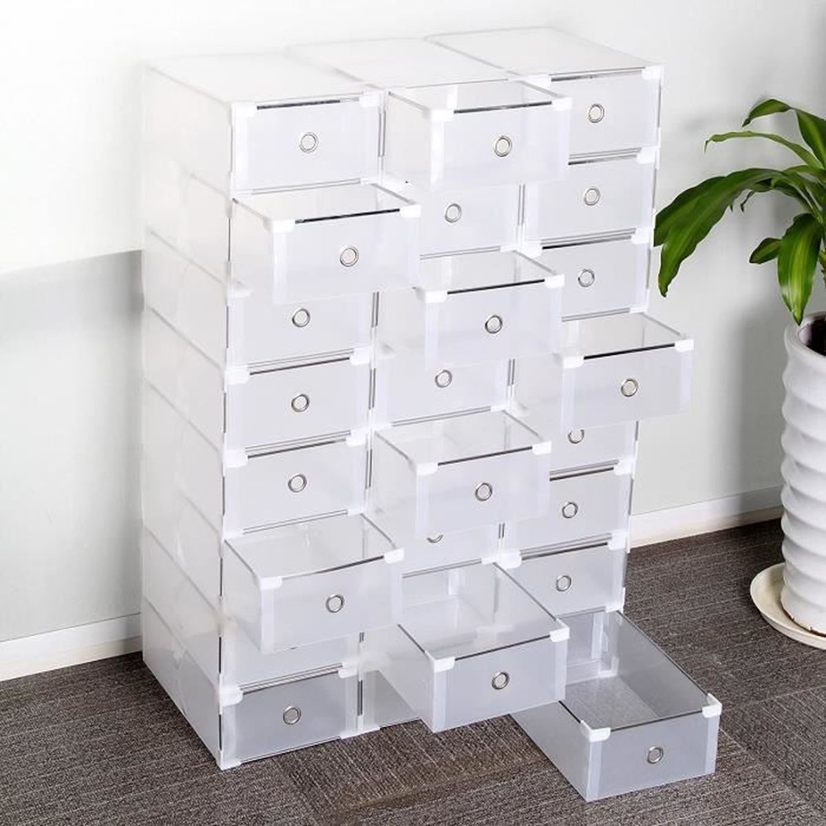 Lot de 24 boîtes à chaussures empilables en plastique