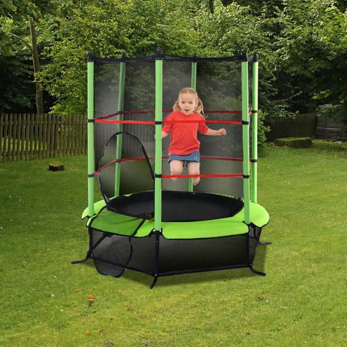 COSTWAY Trampoline de Jardin Ø 140 cm Trampoline pour les Enfants avec Filet de Sécurité Poteaux