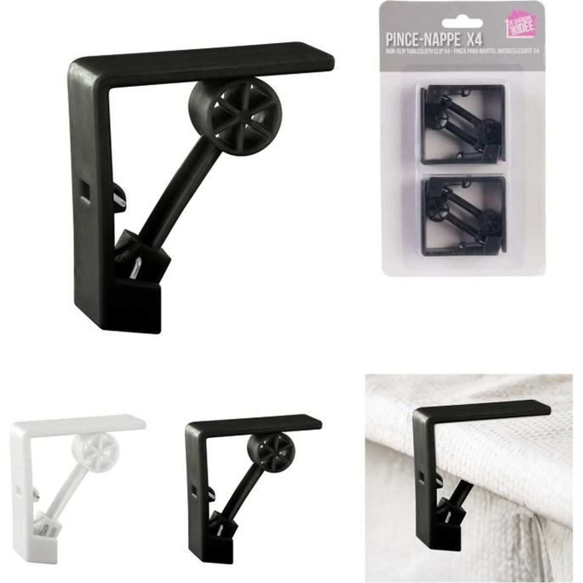 JE CHERCHE UNE IDEE Pince a Nappe Antidérapante X4 Noir Blanc Couleur