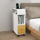 VIVOLILV Table de chevet étroite à roulettes - Table d'appoint 2 Compartiments Ouverts et 1 Tiroir blanc - 25 x 50 x 70 cm