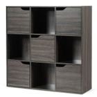COSTWAY Bibliothèque à 3 Niveaux, Meuble de Rangement avec 5 Portes, Idéal pour Salon, Chambre, Entrée, 90 x 29 x 90 cm, Gris