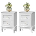 Lot de 2 Tables de chevet VASAGLE avec 2 tiroirs, Pieds en bois massif, Couleur blanche
