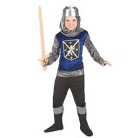 Déguisement chevalier bleu nuit garçon - S 4-6 ans - Costume de 5 pièces en velours et cotte de maille