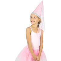 Chapeau de princesse de luxe pour fille - Rose avec voile et paillettes argentées
