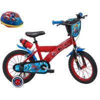 Vélo enfant 14'' SPIDERMAN équipé de 2 freins, bidon-porte bidon, pneus gonflables, plaque avant, stabilisateurs et Casque Inclus !