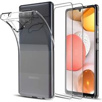 Coque Samsung Galaxy A42 5G + 2 Verres Trempés Protection écran 9H Housse Silicone Transparent Ultra Fine Anti-Rayures