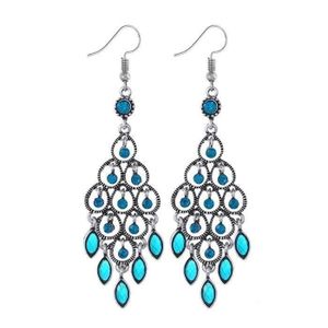 WOVELOT 1 paire de boucles doreilles/crochet doreille bleu roi retros en forme de larme plaquees or en strass 