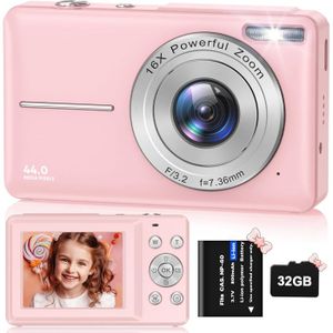 Appareil Photo Numérique 44MP HD 1080P - Avec Carte SD 32Go, Zoom 16x Et Flash Pour Enfants Adultes