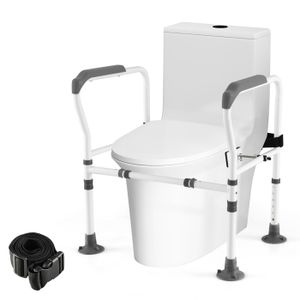 Cadre De Sécurité Autonome Pour Toilettes De HOMCOM, Rails De Toilette A Hauteur Reglable Barre D Appui 300 Nbsp Lb Avec Ventouses Rangement Poignees Rembourrees Pour Les Personnes Agees