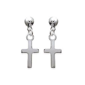 Boucles D'oreilles Femme Croix Or 9 Carats - Zirconium Cubique, 35x8mm, Neuves Avec étiquettes
