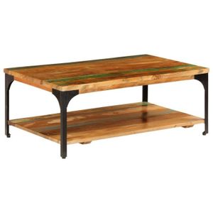 TABLE BASSE Table basse et étagère en bois de récupération solide - DIOCHE - 100x60x35 cm - Blanc - Laqué - Vintage