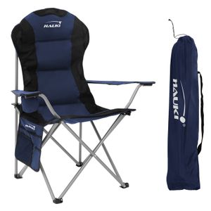 OUTSUNNY Chaise de camping pliante rembourrée - porte-gobelets, poches latérales rangement - sac transport inclus - gris noir pas cher