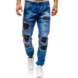 JEANS Jeans Homme dechiré a la mode D'automne Mode Casual Vêtement Masculin-Bleu