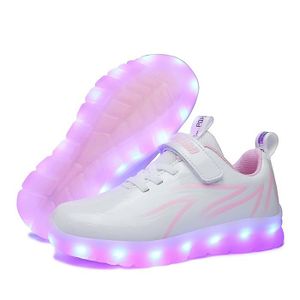 BASKET AY™ Baskets de Sport lumineuses pour garçons et filles, chaussures imperméables et confortables avec lumière LED - Blanc Rose
