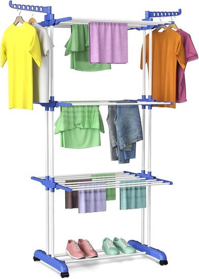 Étendoir à Linge ADOV 4 Niveaux Pliable Avec Roues - 170cm Capacité, Intérieur/Extérieur