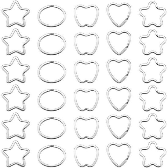 Yangfei 30 Pcs Anneaux Fendus En Métal Porte-Clés En 5 Formes