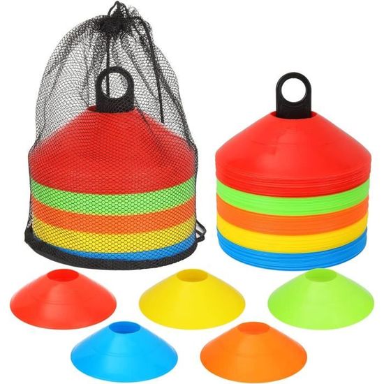 Flat Disc Cones 50 Piece Sports Cones Set - 30 Marker Cones & 20 Disc Cones For Soccer, Basketball Drills & Agility Training Training Cones