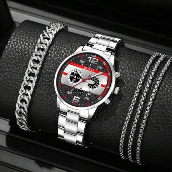 Ensemble 3 pcs Montre luxe Homme sport l gante Date M tal
