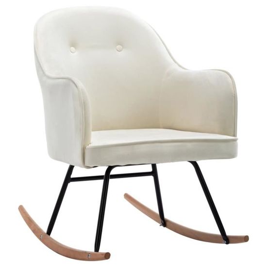 Chaise à bascule Blanc crème Velours -YNJ - Bois - Panneaux de particules - Tissu