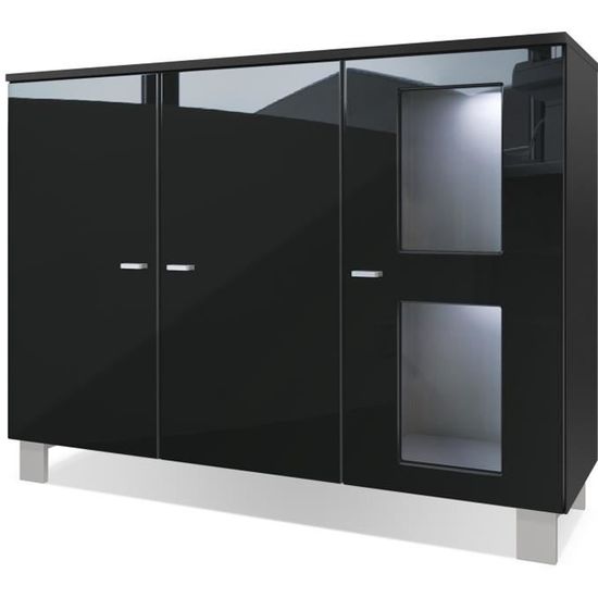 Vladon Buffet Armoire Denjo, Corps en Noir mat Façades en Noir haute