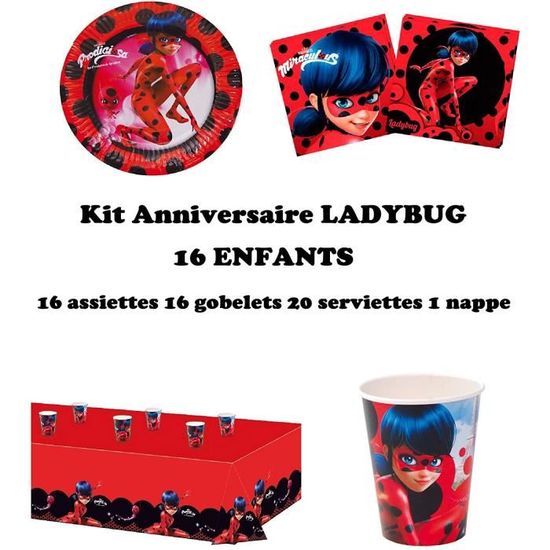 Vaisselle Kit anniversaire Miraculous Ladybug Complet 16 enfants