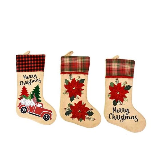 3 Chaussettes De Noël à Suspendre - Personnalisables Père Noël, Renne, Bonhomme De Neige - Décoration Cheminée Ou Sapin
