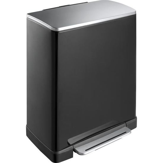 EKO E-Cube Poubelle à Pédale Métal Noir 34,5 x 50 x 65 cm 50 litres